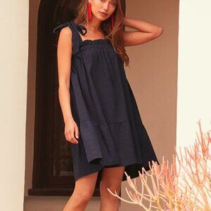 LULUS Swingin' It Navy Blue Tie-Strap Tiered Babydoll Dress Size Small
